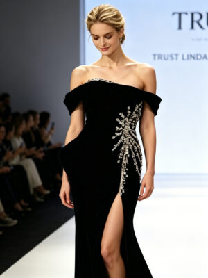 Image Of A Black Off the shoulder Long Dress, Style A.