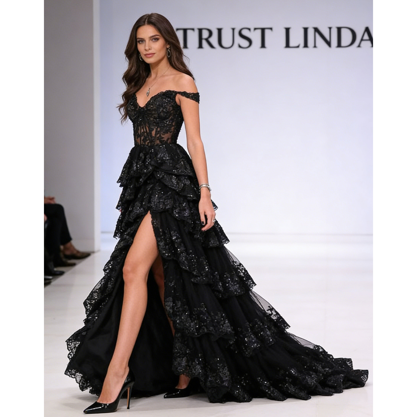 Forest Black Off Shoulder Long Dress Left Trust Linda