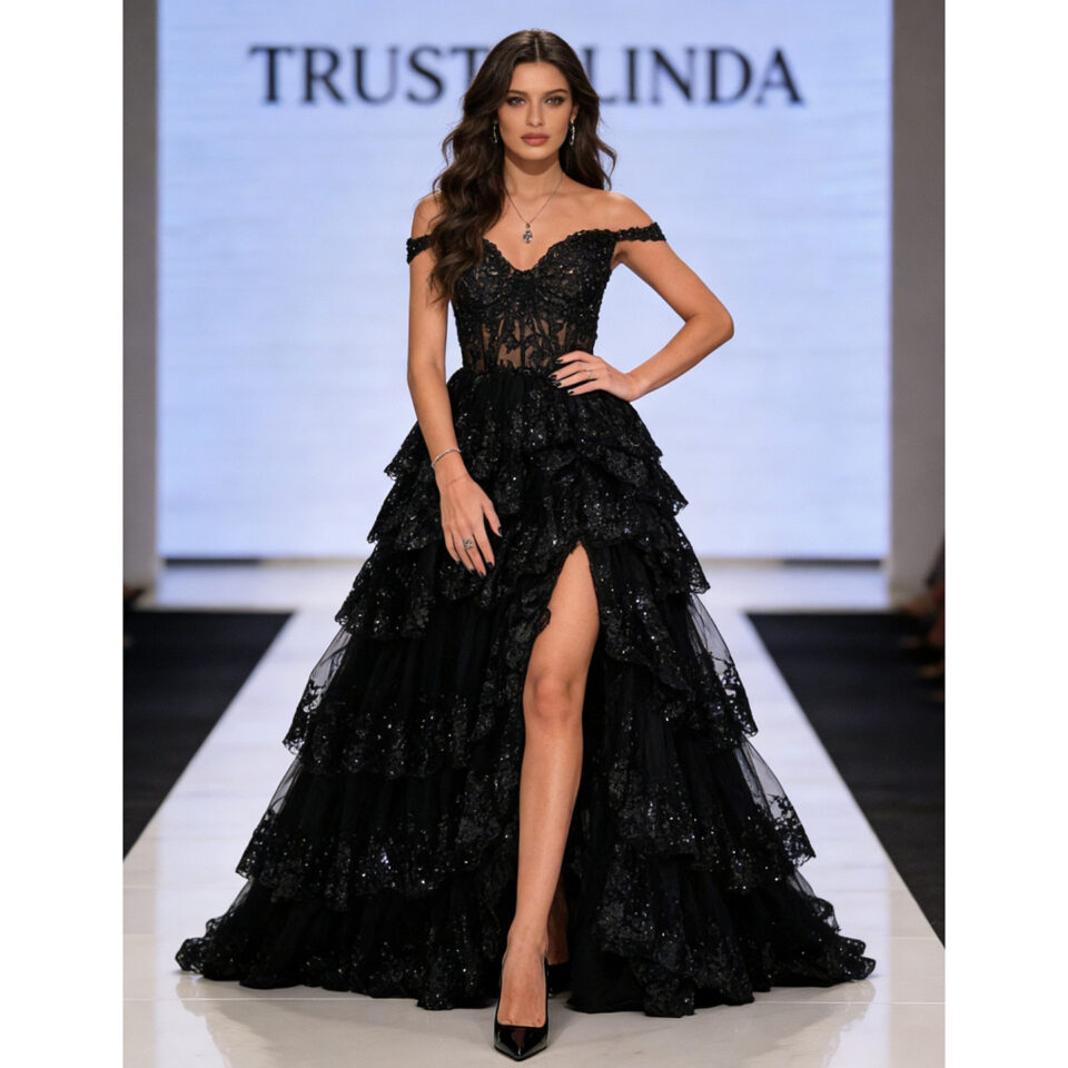Forest Black Off Shoulder Long Dress Former Trust Linda (2)