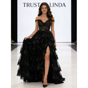 Forest Black Off Shoulder Long Dress Former Trust Linda